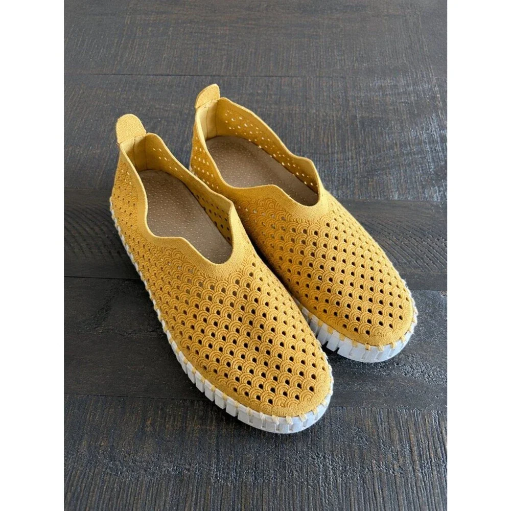 Ilse Jacobsen Tulip Slip On Shoes Womens EU 38 Yellow Laser Cut Comfort Flats